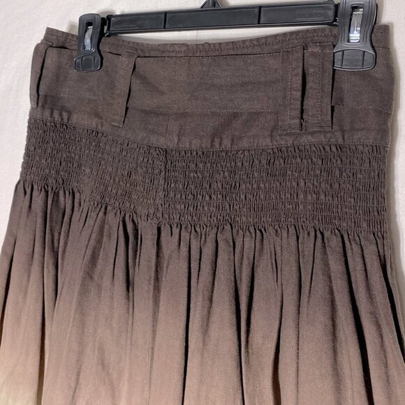 Effeti Moda Brown Tan Ombre Pleated Linen Skirt 4 - Picture 7 of 16